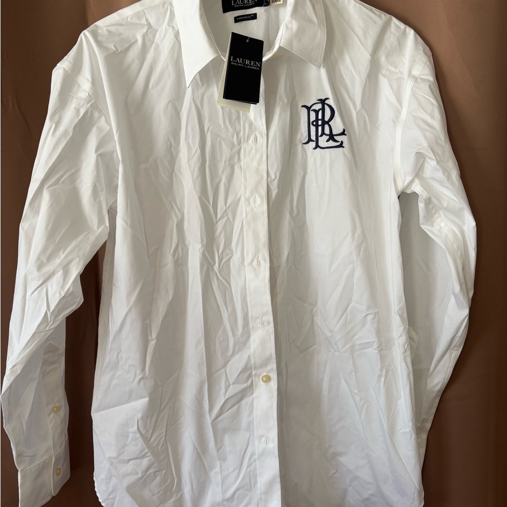Lauren Ralph Lauren LRL Monogram Women's Relaxed Stretch Button Down Size M NWT